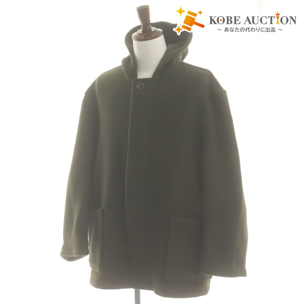 ■ MONTGOMERY Coat Jacket Long Sleeve Outerwear Checked Lining Wool Blend Fly Front Hooded Men's 42 (Equivalent to XL-XXL) Khaki