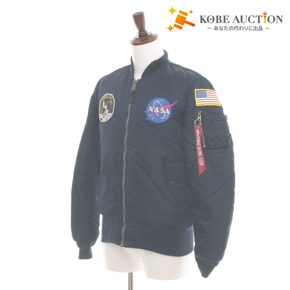 ■ ALPHA INDUSTRIES Down Jacket Outerwear Zipper Pockets NASA Patch Men's M Navy