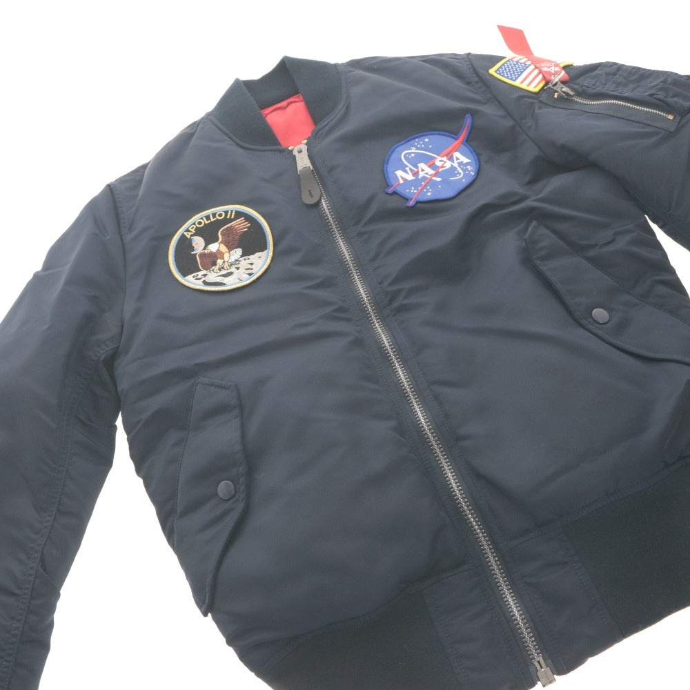 ■ ALPHA INDUSTRIES Down Jacket Outerwear Zipper Pockets NASA Patch Men's M Navy