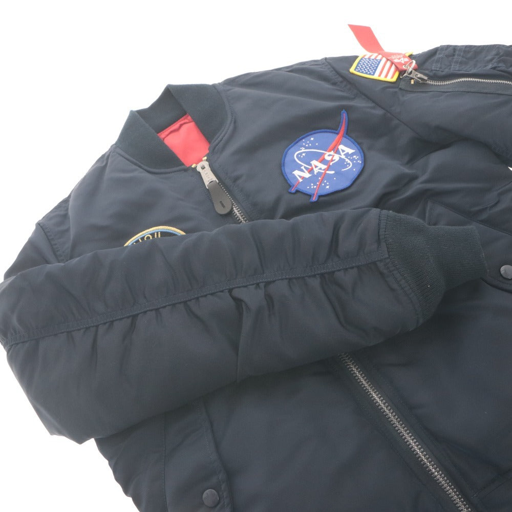 ■ ALPHA INDUSTRIES Down Jacket Outerwear Zipper Pockets NASA Patch Men's M Navy