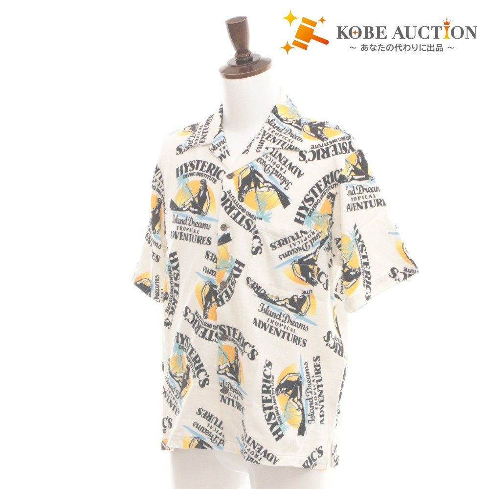 ■ HYSTERIC GLAMOUR Short Sleeve Shirt Top DIZZY & MILKY Button Collar All-Over Print Men's S White/Ivory