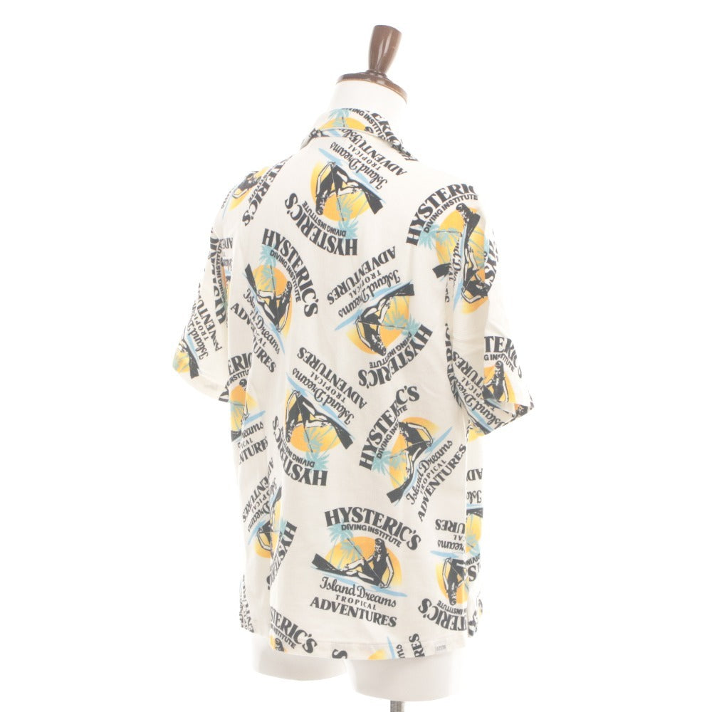 ■ HYSTERIC GLAMOUR Short Sleeve Shirt Top DIZZY & MILKY Button Collar All-Over Print Men's S White/Ivory