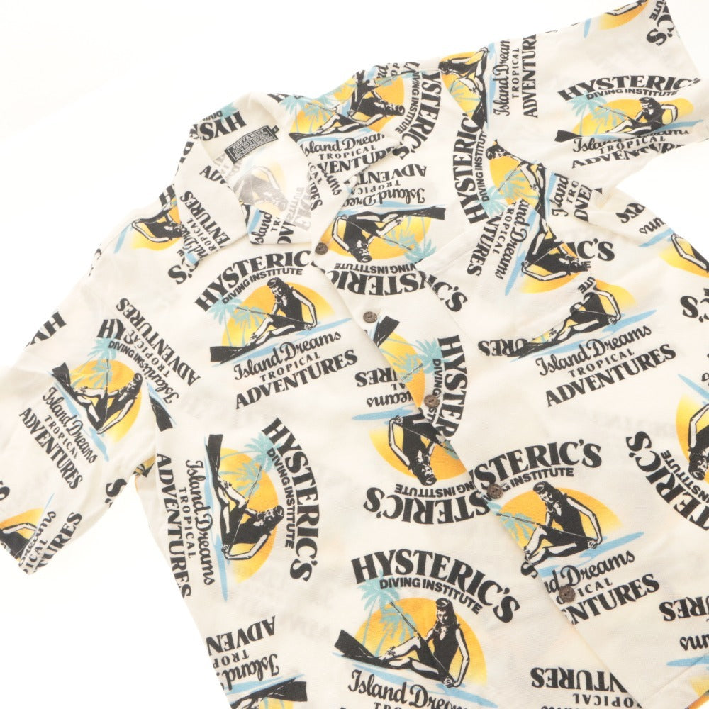 ■ HYSTERIC GLAMOUR Short Sleeve Shirt Top DIZZY & MILKY Button Collar All-Over Print Men's S White/Ivory