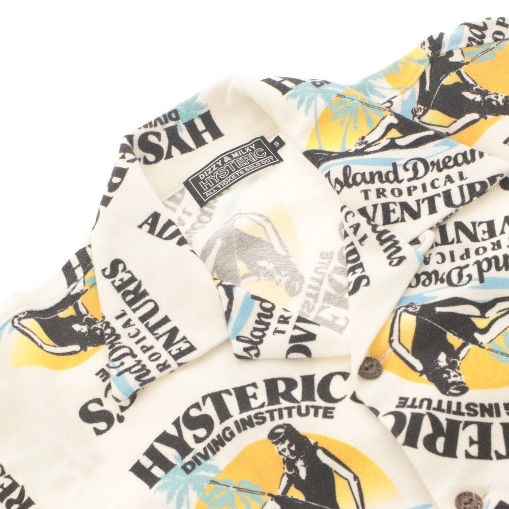 ■ HYSTERIC GLAMOUR Short Sleeve Shirt Top DIZZY & MILKY Button Collar All-Over Print Men's S White/Ivory