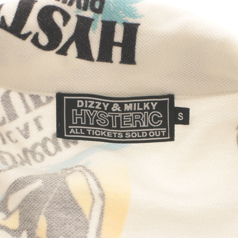 ■ HYSTERIC GLAMOUR Short Sleeve Shirt Top DIZZY & MILKY Button Collar All-Over Print Men's S White/Ivory