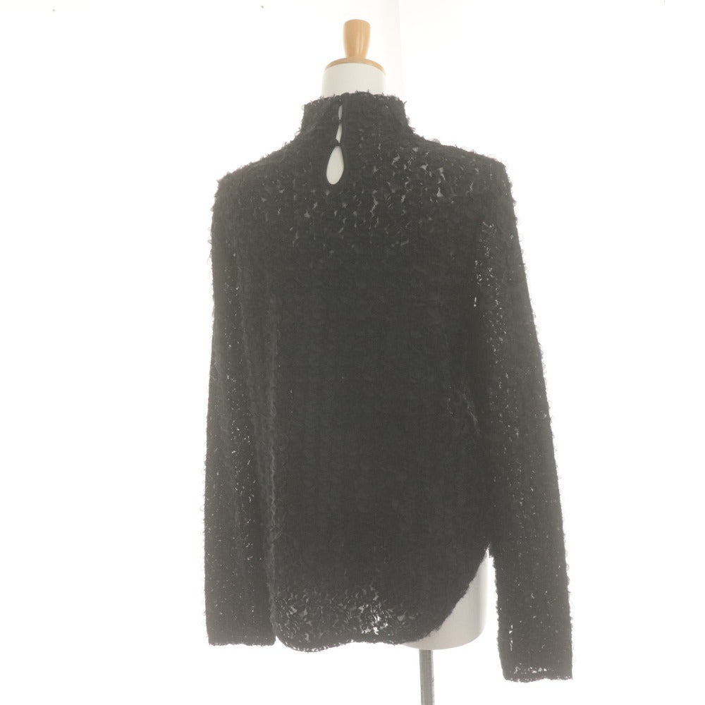 ■ Lily Brown リリーブラウン プルオーバーシャツ 長袖 ニット トップス 花柄風レース レディース F (フリーサイズ) ブラック 黒
