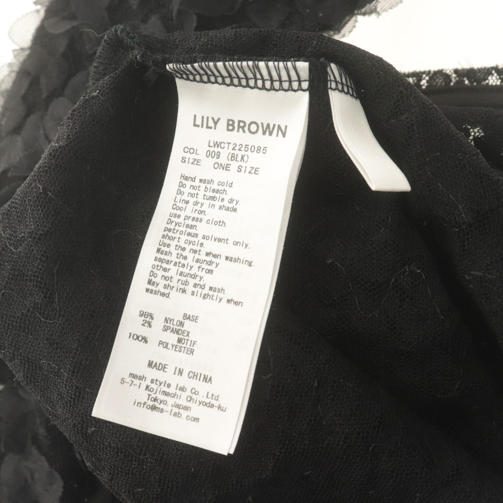 ■ Lily Brown リリーブラウン プルオーバーシャツ 長袖 ニット トップス 花柄風レース レディース F (フリーサイズ) ブラック 黒