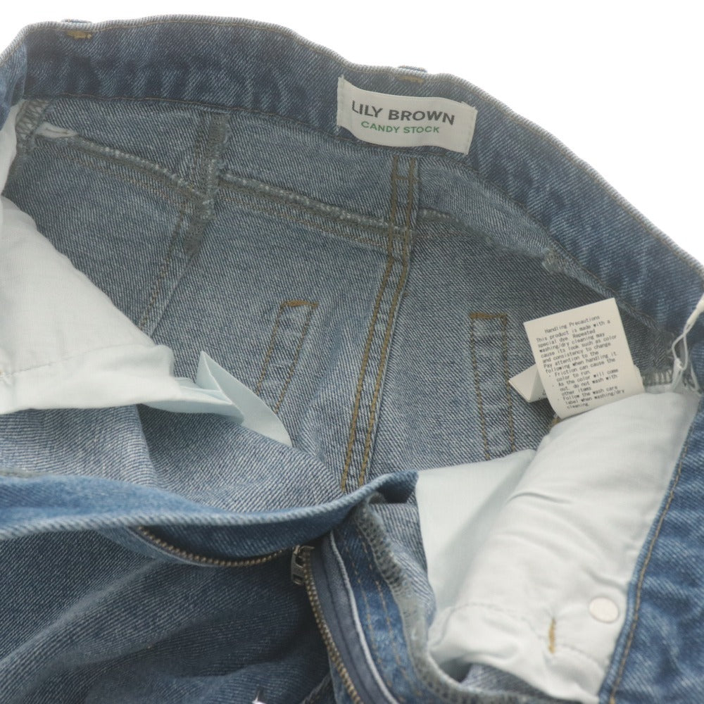 ■ Lily Brown CANDY STOCK デニムパンツ ハートビジューワイド ジーンズ ボトムス 綿 レディース 0 (S相当) ネイビー系 タグ付き 未使用