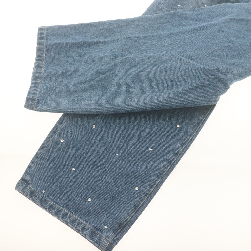 ■ Lily Brown CANDY STOCK デニムパンツ ハートビジューワイド ジーンズ ボトムス 綿 レディース 0 (S相当) ネイビー系 タグ付き 未使用