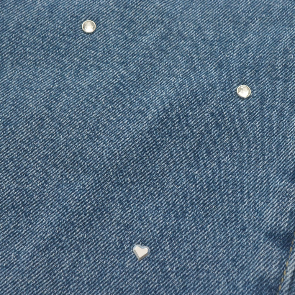 ■ Lily Brown CANDY STOCK デニムパンツ ハートビジューワイド ジーンズ ボトムス 綿 レディース 0 (S相当) ネイビー系 タグ付き 未使用