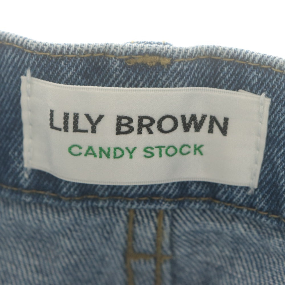 ■ Lily Brown CANDY STOCK デニムパンツ ハートビジューワイド ジーンズ ボトムス 綿 レディース 0 (S相当) ネイビー系 タグ付き 未使用