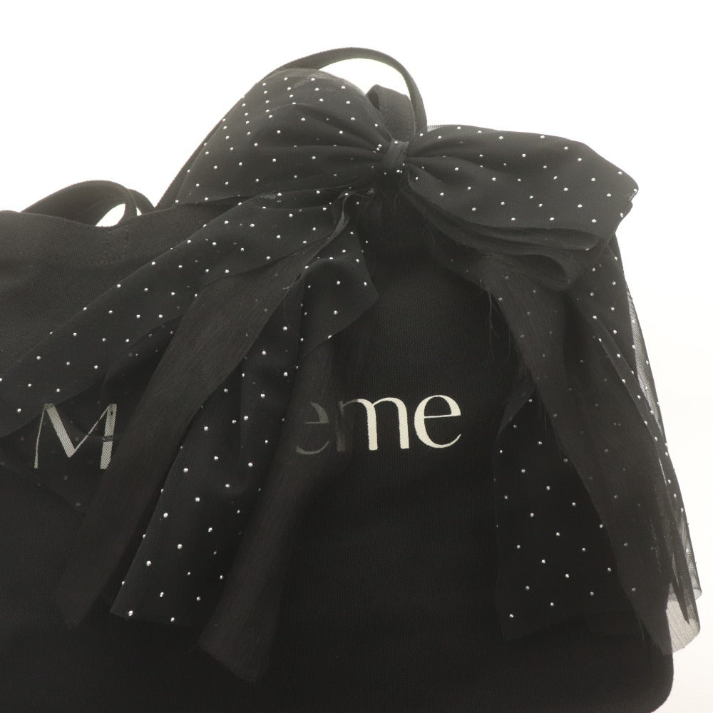 ■ M me eme エムミーエメ トートバッグ ハンド 鞄 リボン ビーズ柄 ロゴ レディース 黒 ブラック 未使用