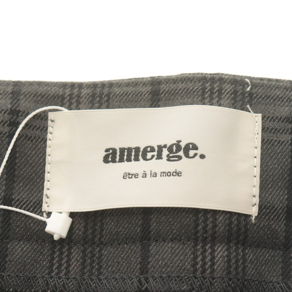 ■ amerge アメルジュ ワンピース ひざ丈 ショート ノースリーブ トップス 肩リボン 紐 チェック柄 レディース M グレー系 タグ付き未使用