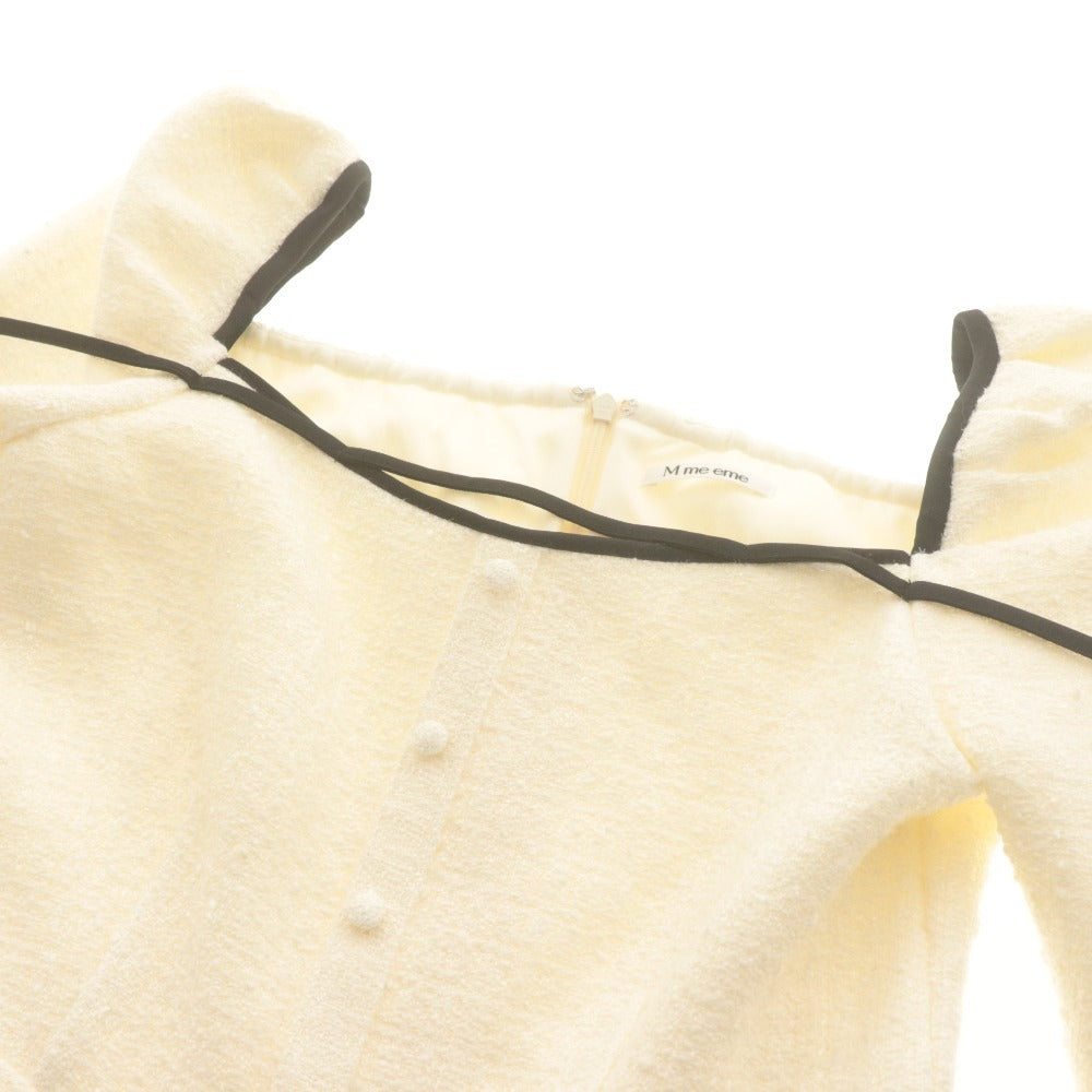 ■ M me eme エムミーエメ ドーリーワンピース 長袖 トップス ミニ ひざ丈 Ribbon trim tweed レディース F アイボリー タグ付き 未使用