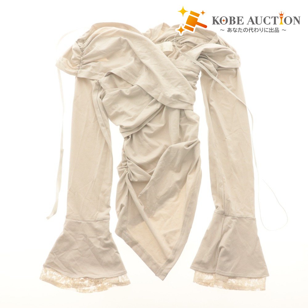 ■ YILON イロン ギャザートップス ブラウス 長袖 Lace gather tops レース レディース F ライトベージュ系 美品