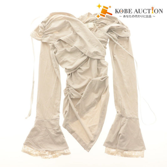 ■ YILON イロン ギャザートップス ブラウス 長袖 Lace gather tops レース レディース F ライトベージュ系 美品