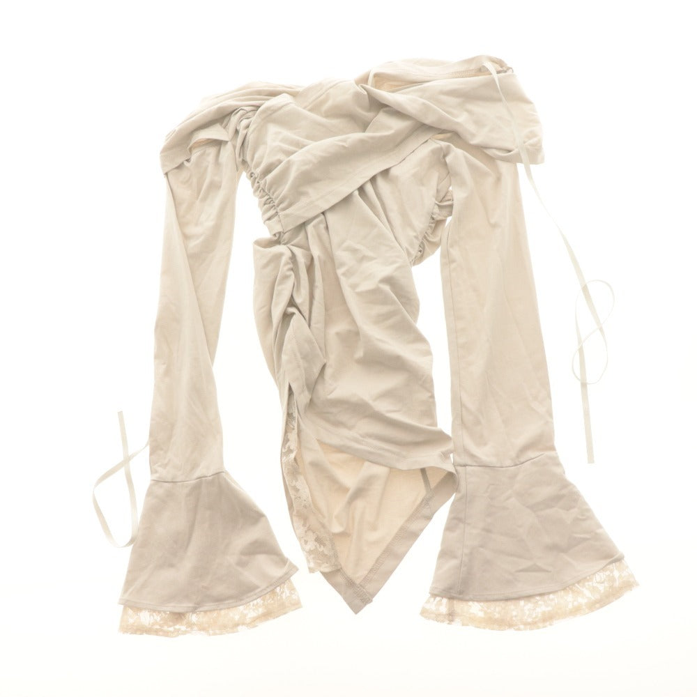 ■ YILON イロン ギャザートップス ブラウス 長袖 Lace gather tops レース レディース F ライトベージュ系 美品