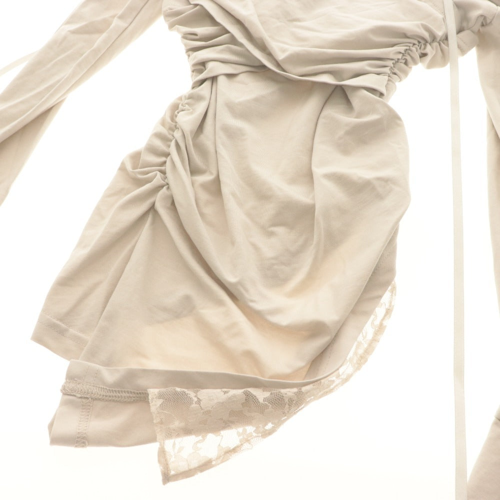■ YILON イロン ギャザートップス ブラウス 長袖 Lace gather tops レース レディース F ライトベージュ系 美品