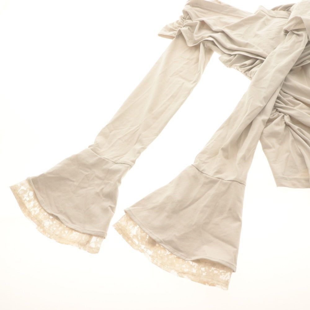 ■ YILON イロン ギャザートップス ブラウス 長袖 Lace gather tops レース レディース F ライトベージュ系 美品