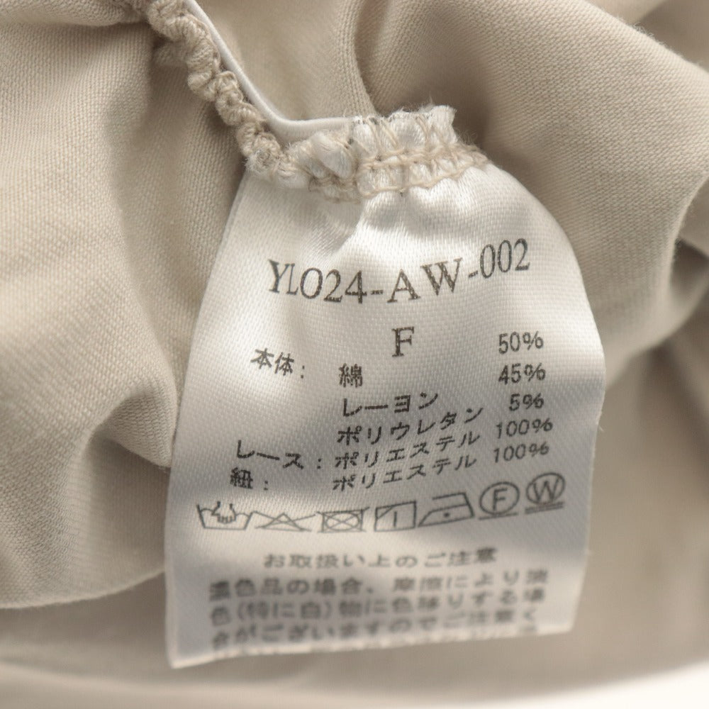 ■ YILON イロン ギャザートップス ブラウス 長袖 Lace gather tops レース レディース F ライトベージュ系 美品