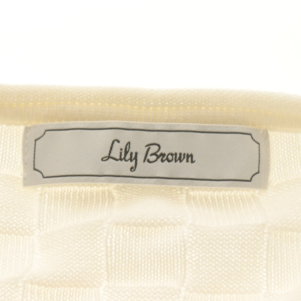 ■ LILY BROWN リリーブラウン カーディガン ショート 長袖 トップス ニット 格子模様 ラインストーン花ボタン レディース F アイボリー