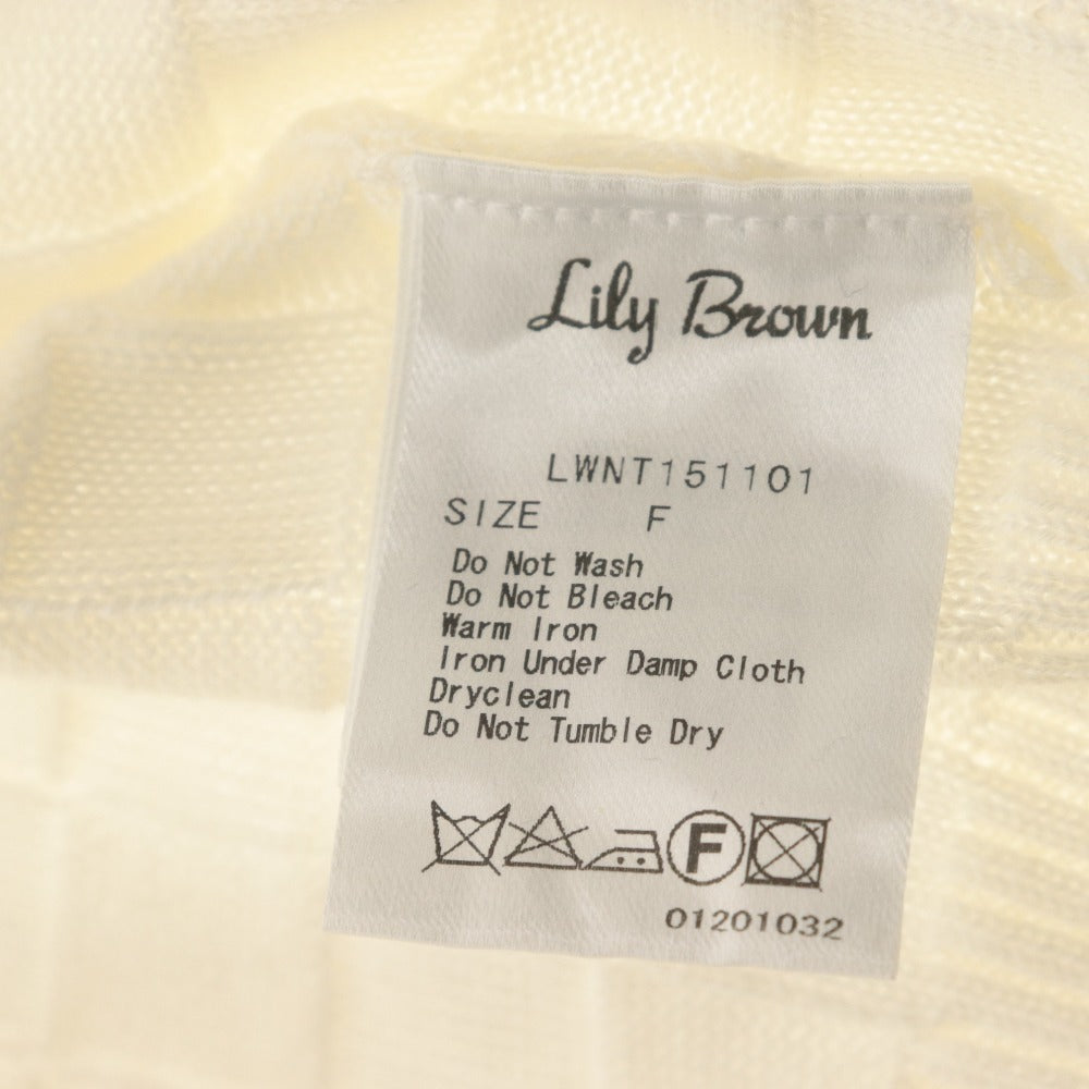 ■ LILY BROWN リリーブラウン カーディガン ショート 長袖 トップス ニット 格子模様 ラインストーン花ボタン レディース F アイボリー