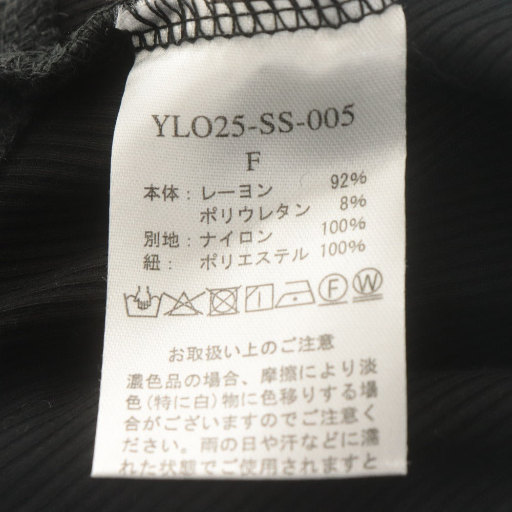 ■ YILON イロン カットソー ショート丈 長袖 トップス レース 韓国ファッション 胸紐 レディース F 黒 ブラック