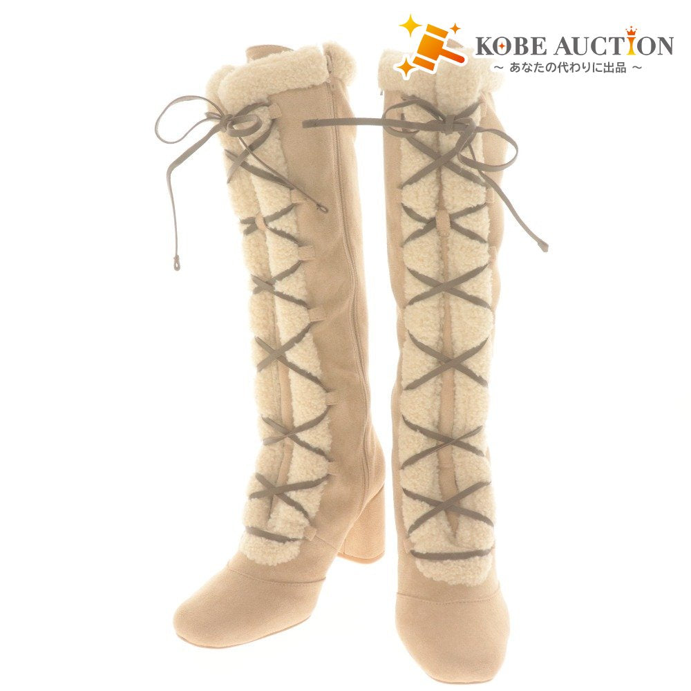 ■ ANDMARY ロングブーツ 靴 Rosalia lace up boots レースアップ レディース 38(24.5～25.0cm) ベージュアイボリー 未使用 箱/付属品付き