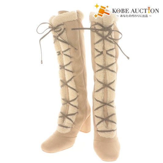 ■ ANDMARY ロングブーツ 靴 Rosalia lace up boots レースアップ レディース 38(24.5～25.0cm) ベージュアイボリー 未使用 箱/付属品付き
