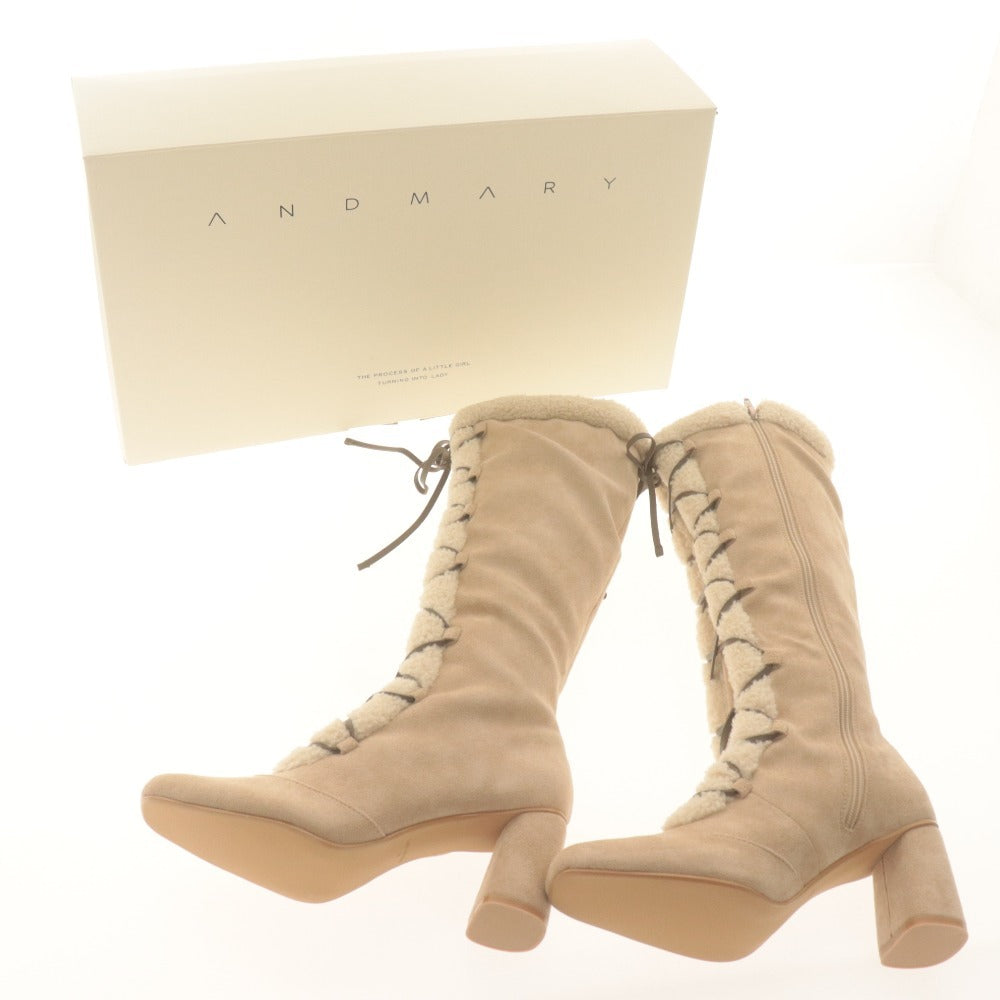 ■ ANDMARY ロングブーツ 靴 Rosalia lace up boots レースアップ レディース 38(24.5～25.0cm) ベージュアイボリー 未使用 箱/付属品付き