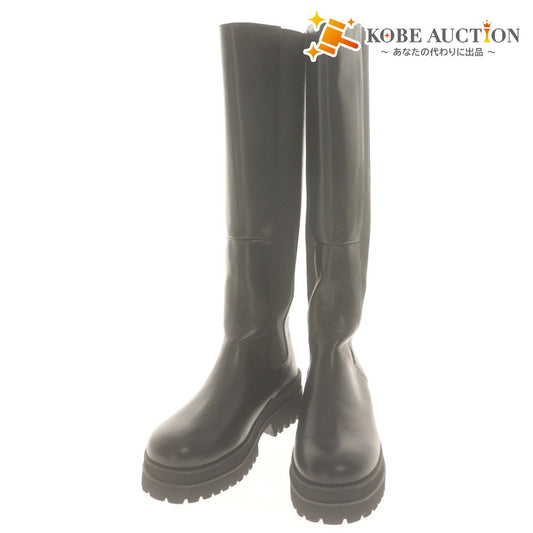 ■ AMAIL アマイル サイドゴアブーツ ロング 革靴 Side goa bulky longboots レザー ラウンド レディース L(24.5cm相当) 黒 箱付き