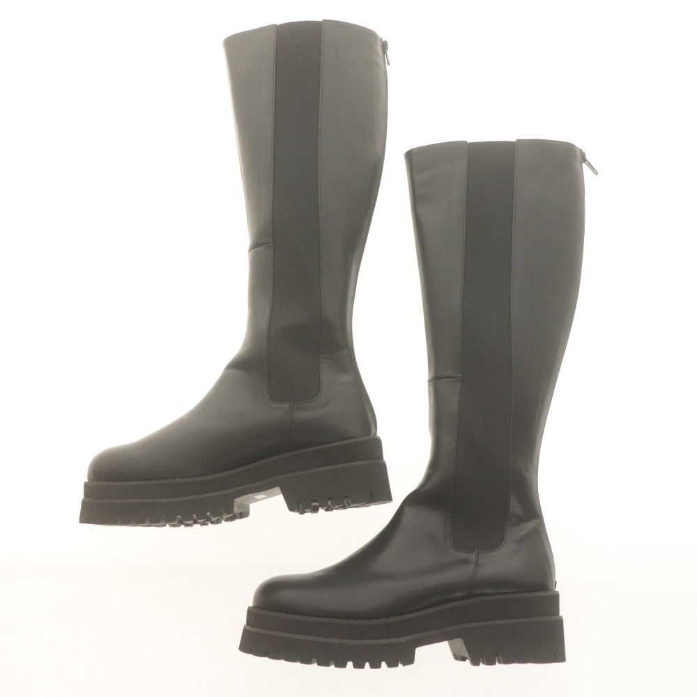 ■ AMAIL アマイル サイドゴアブーツ ロング 革靴 Side goa bulky longboots レザー ラウンド レディース L(24.5cm相当) 黒 箱付き