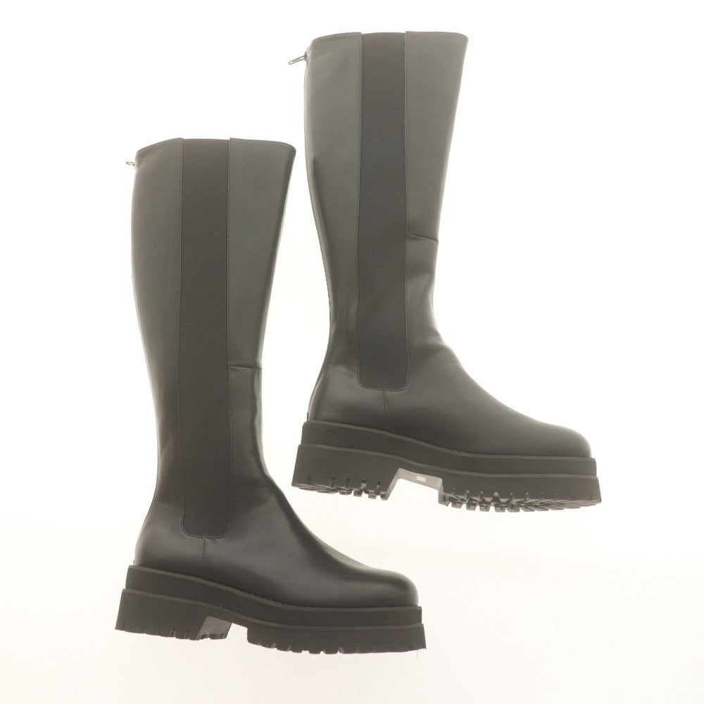 ■ AMAIL アマイル サイドゴアブーツ ロング 革靴 Side goa bulky longboots レザー ラウンド レディース L(24.5cm相当) 黒 箱付き
