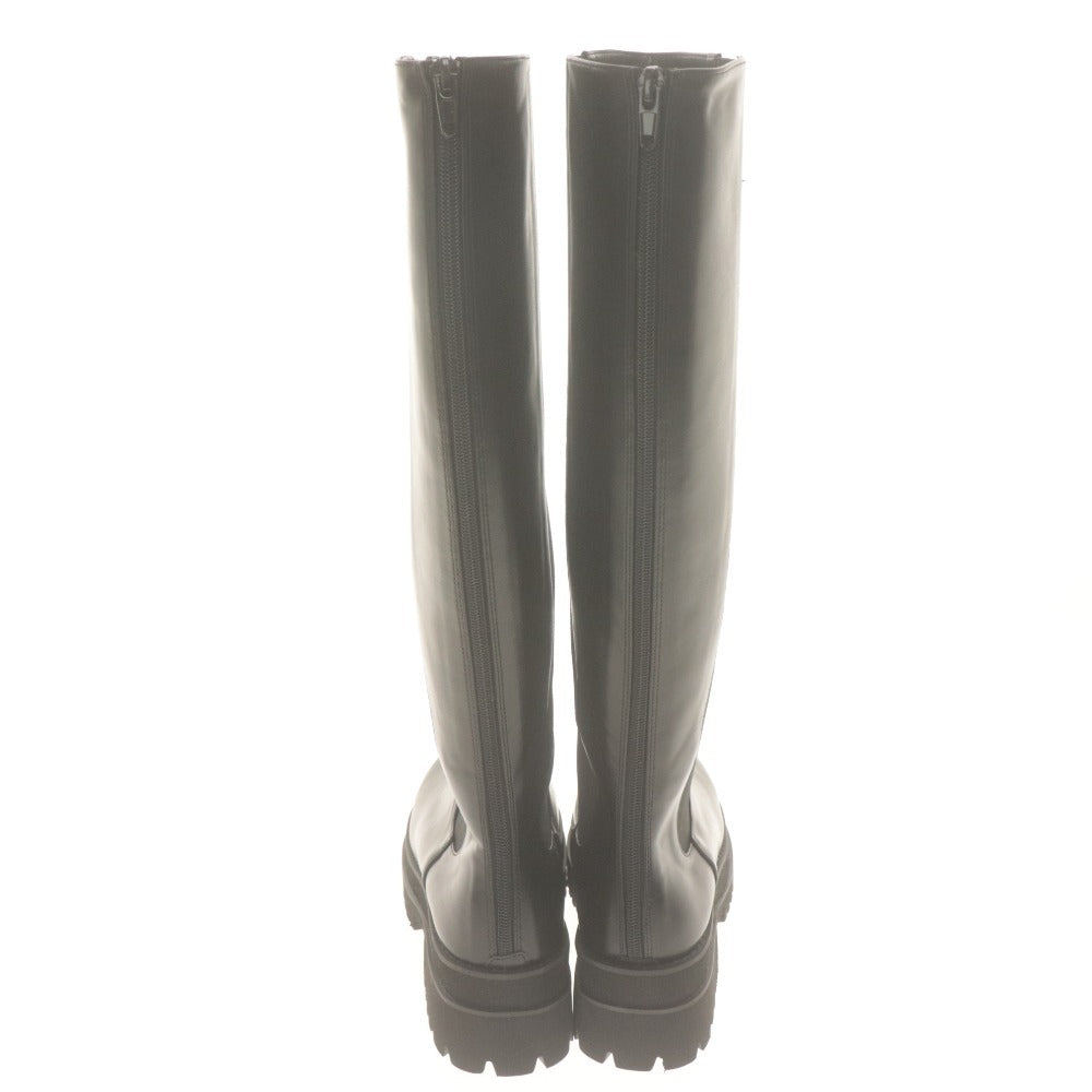 ■ AMAIL アマイル サイドゴアブーツ ロング 革靴 Side goa bulky longboots レザー ラウンド レディース L(24.5cm相当) 黒 箱付き