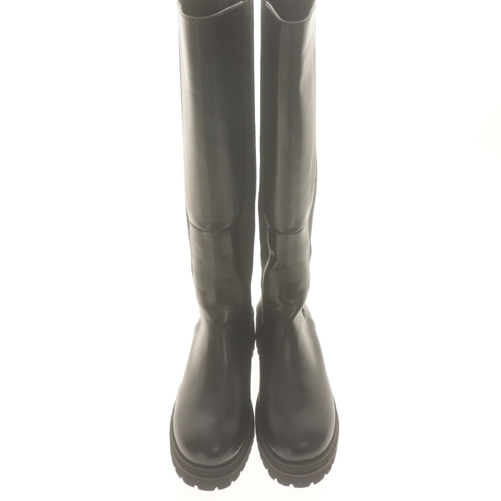 ■ AMAIL アマイル サイドゴアブーツ ロング 革靴 Side goa bulky longboots レザー ラウンド レディース L(24.5cm相当) 黒 箱付き