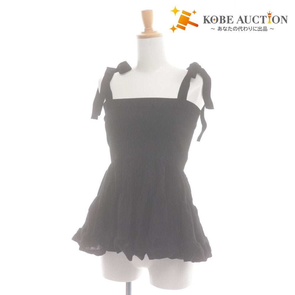 ■ FRAY I.D Top Bear Top Ribbon Ruffles Knit Women's One Size Black With Tags Unused