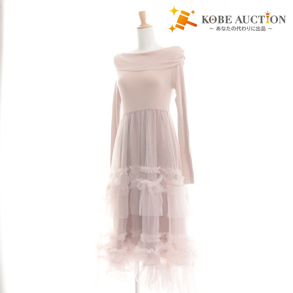 ■ Mistreass MISTREASS Dress Long-Sleeve Off-Shoulder Ruffle Tulle Women's One Size Pink Beige With Tags Unused