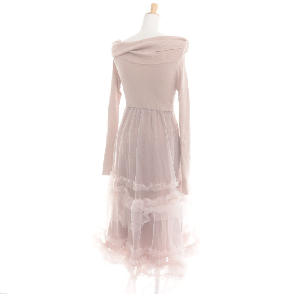 ■ Mistreass MISTREASS Dress Long-Sleeve Off-Shoulder Ruffle Tulle Women's One Size Pink Beige With Tags Unused