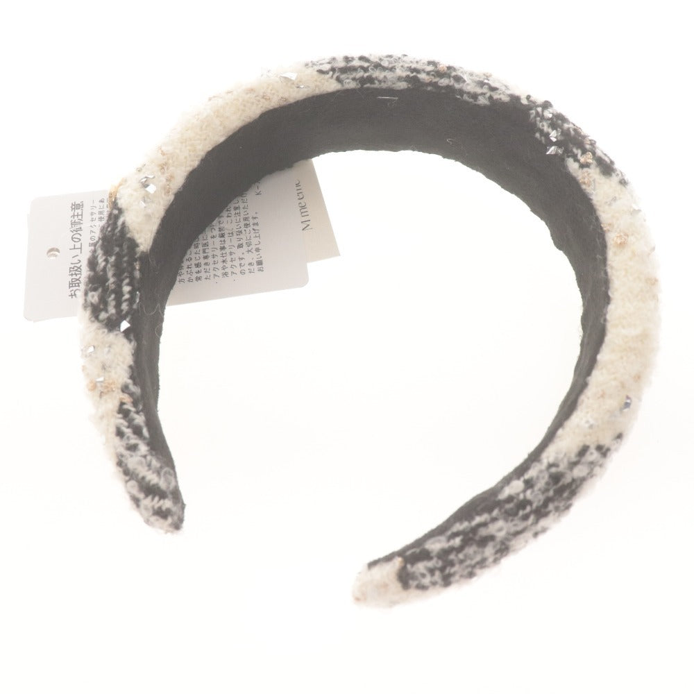 ■ M me eme Vanity Pouch and Headband 2-Piece Set, Bulk Lot, Checkered Tweed, White/Black Tones