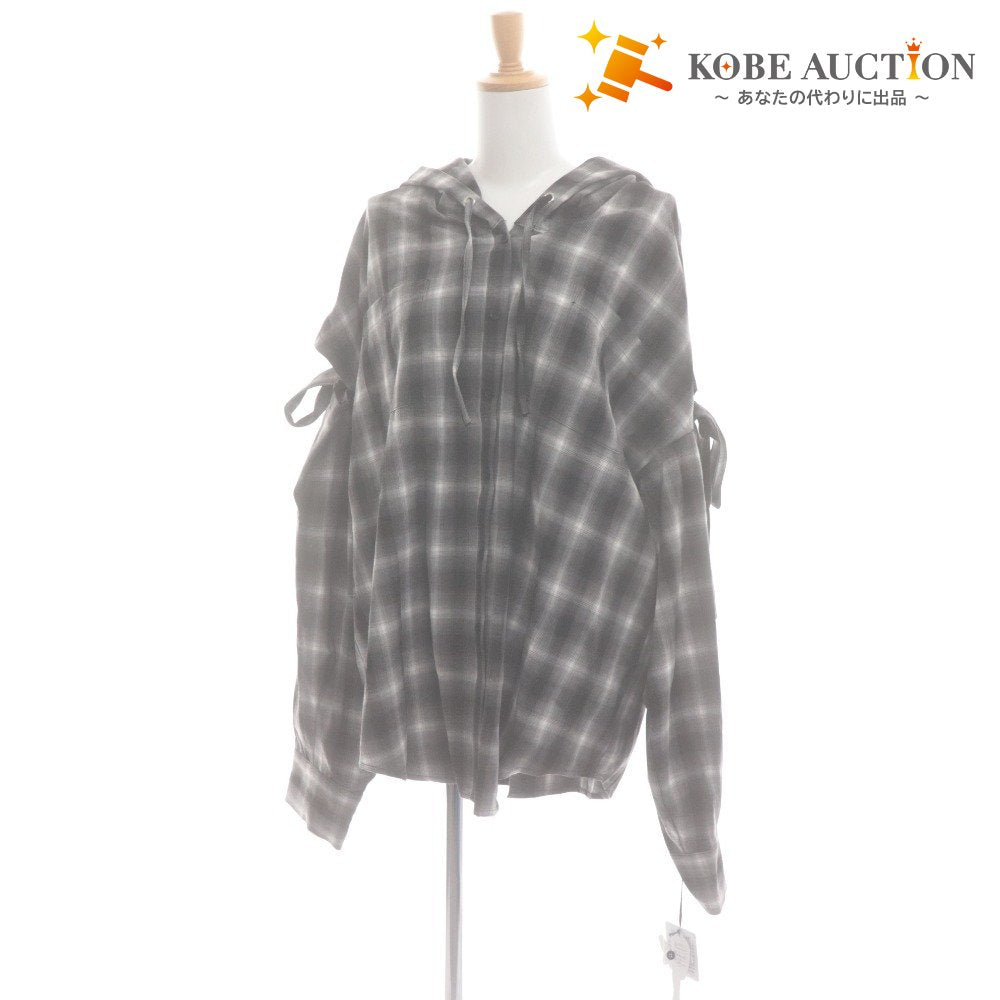 ■ フィクショントーキョー FICTION TOKYO ロングシャツ トップス チェック フード レディース フリー ブラック系 タグ付き 未使用