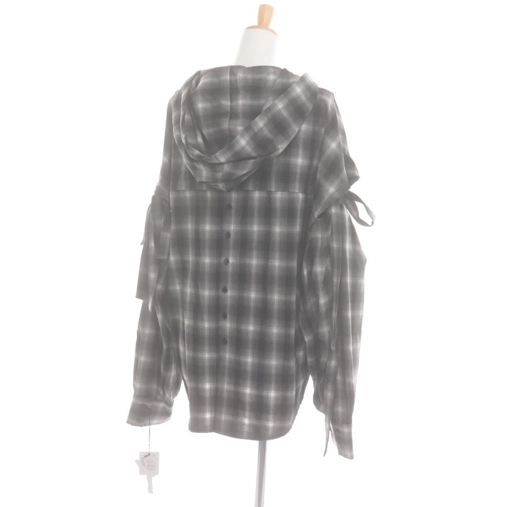 ■ フィクショントーキョー FICTION TOKYO ロングシャツ トップス チェック フード レディース フリー ブラック系 タグ付き 未使用