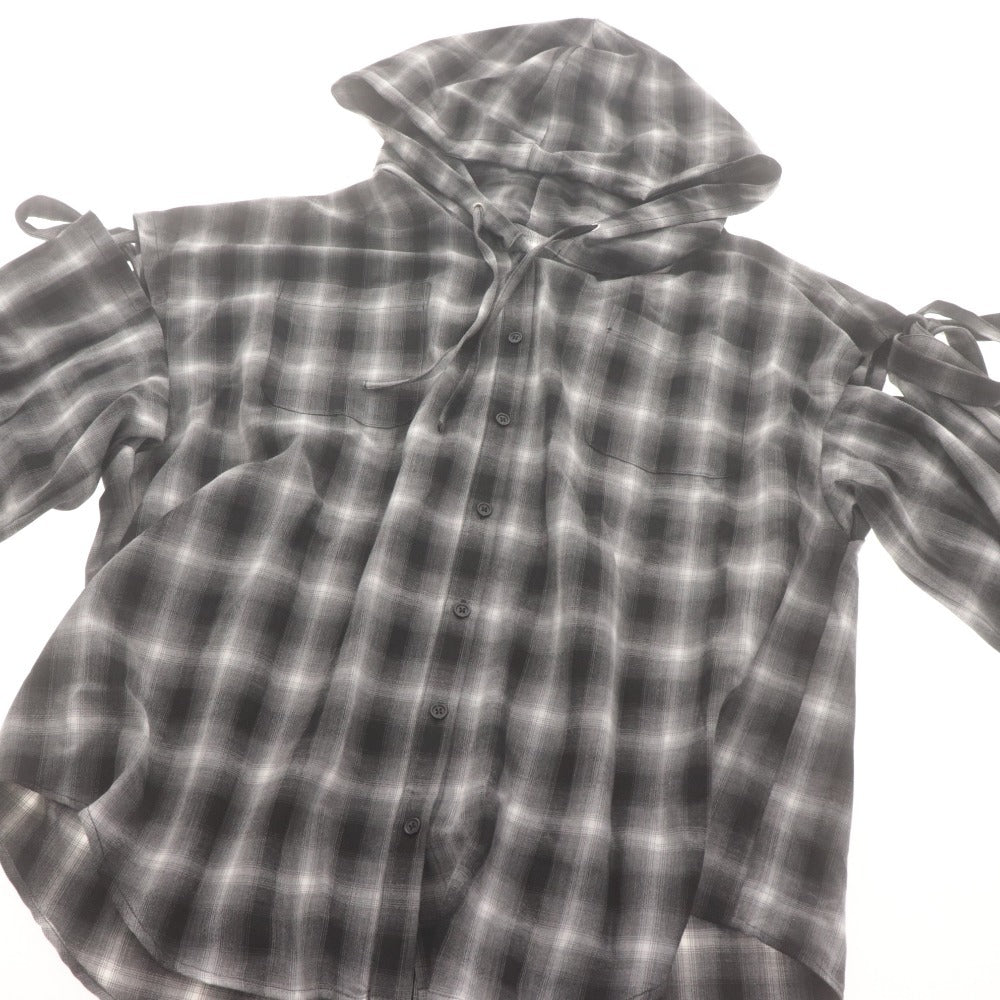 ■ フィクショントーキョー FICTION TOKYO ロングシャツ トップス チェック フード レディース フリー ブラック系 タグ付き 未使用