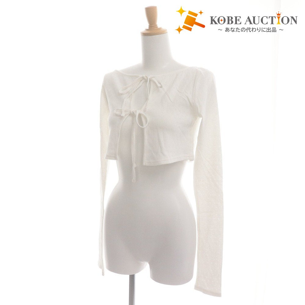 ■ FICTION TOKYO Cardigan Long-Sleeve Top Cropped Length Bow Women's One Size White Tagged Unused