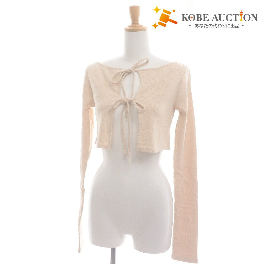 ■ FICTION TOKYO Cardigan Long-Sleeve Top Cropped Length Bow Women's One Size Light Beige With Tags Unused