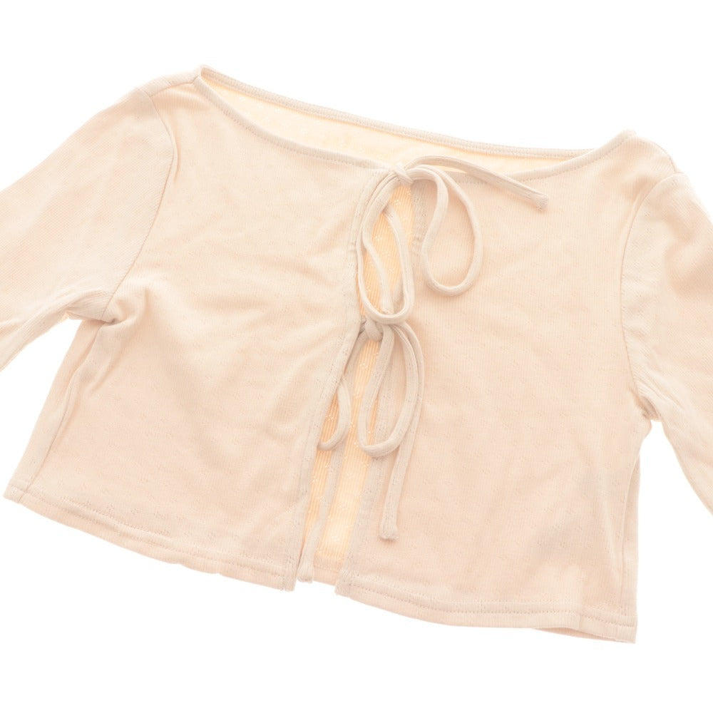 ■ FICTION TOKYO Cardigan Long-Sleeve Top Cropped Length Bow Women's One Size Light Beige With Tags Unused