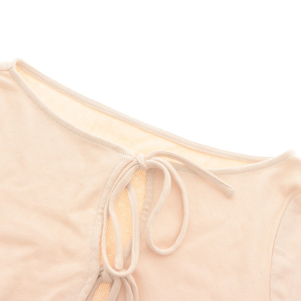 ■ FICTION TOKYO Cardigan Long-Sleeve Top Cropped Length Bow Women's One Size Light Beige With Tags Unused