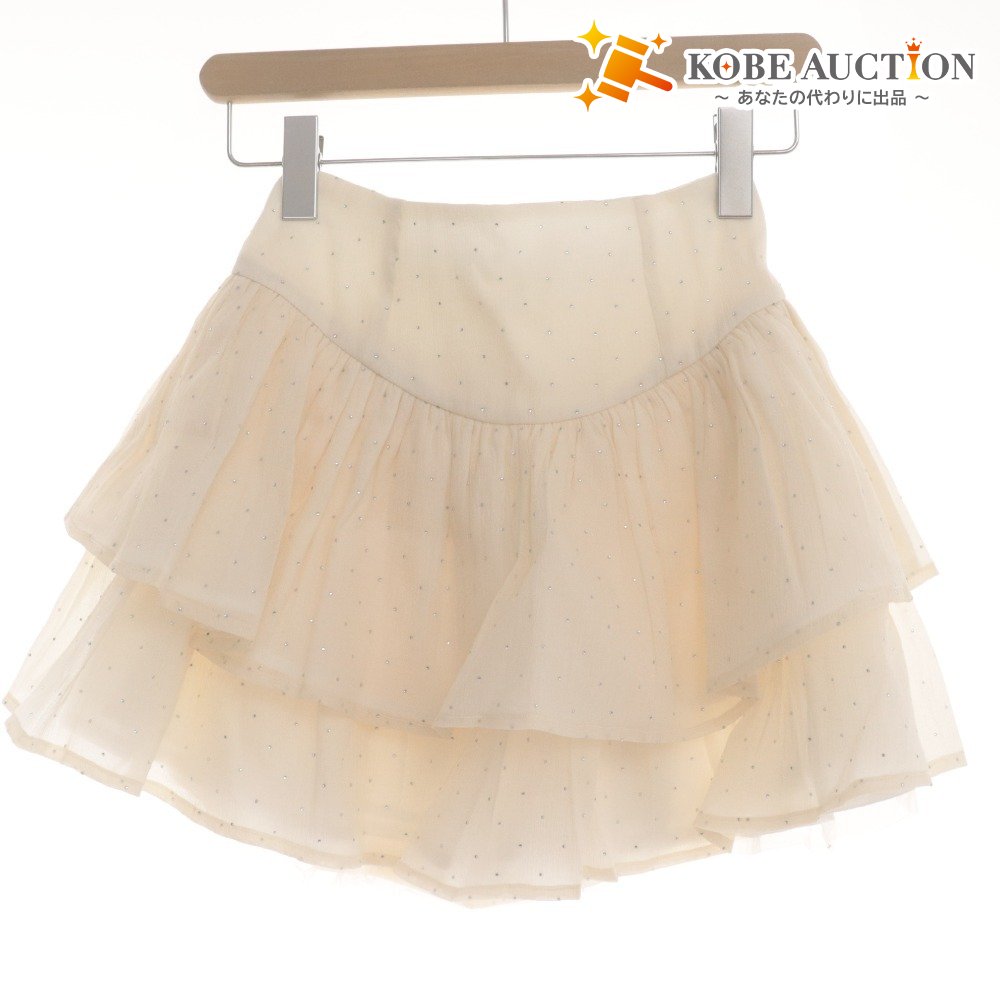 ■ M me eme Mini Skirt Bottoms Silver Dot Ruffle Gather Women's Free Size Ivory With Tags Unused