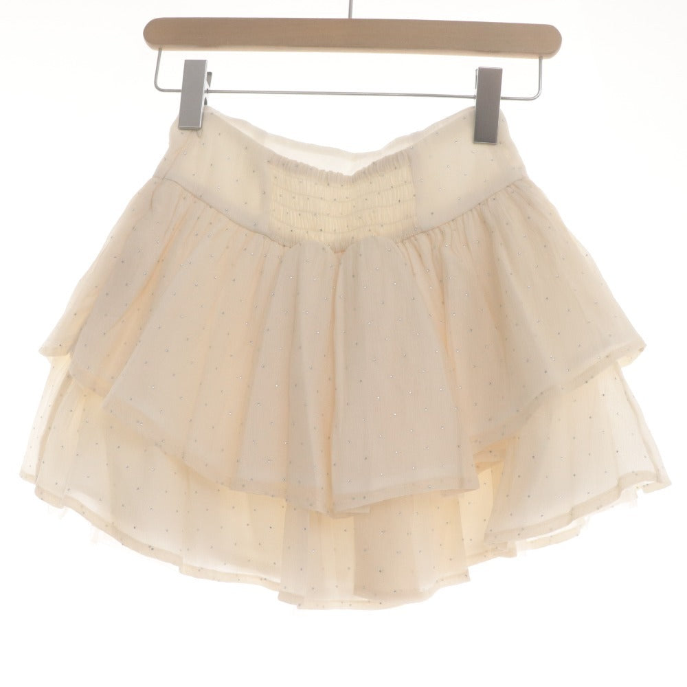 ■ M me eme Mini Skirt Bottoms Silver Dot Ruffle Gather Women's Free Size Ivory With Tags Unused