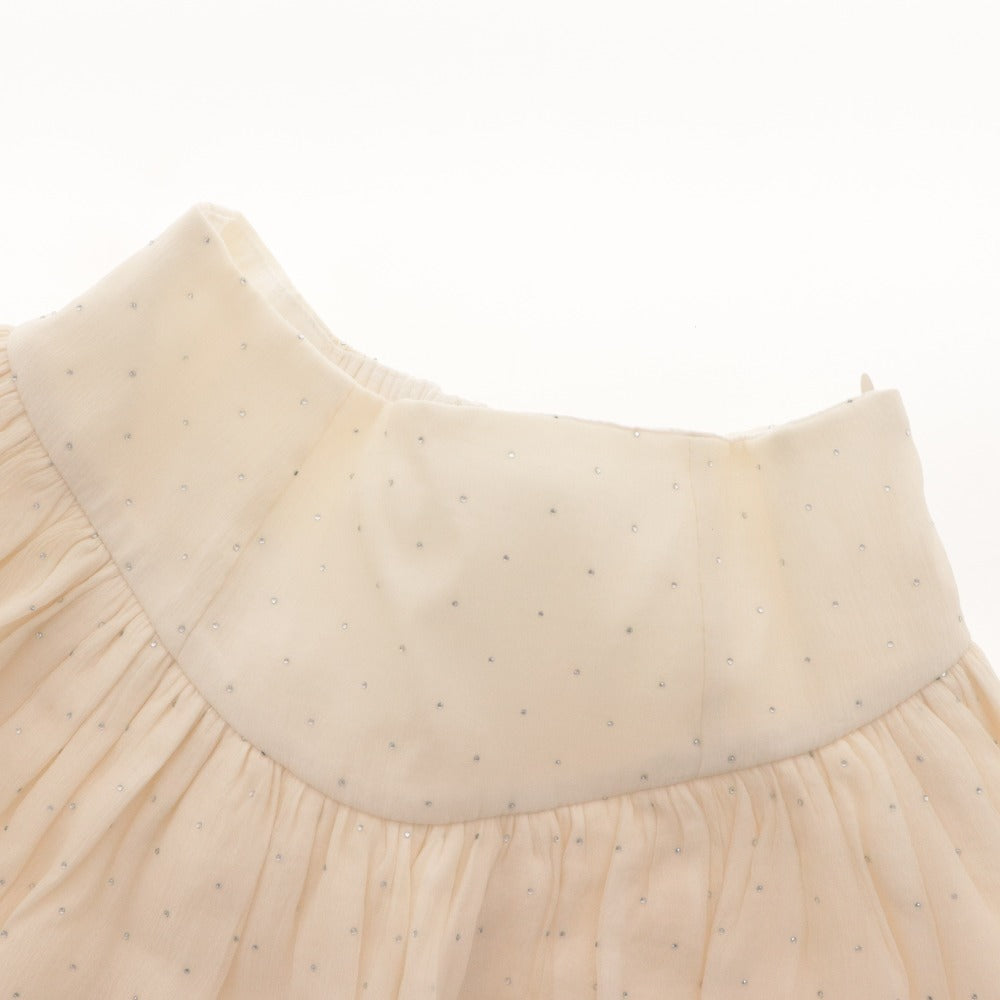 ■ M me eme Mini Skirt Bottoms Silver Dot Ruffle Gather Women's Free Size Ivory With Tags Unused
