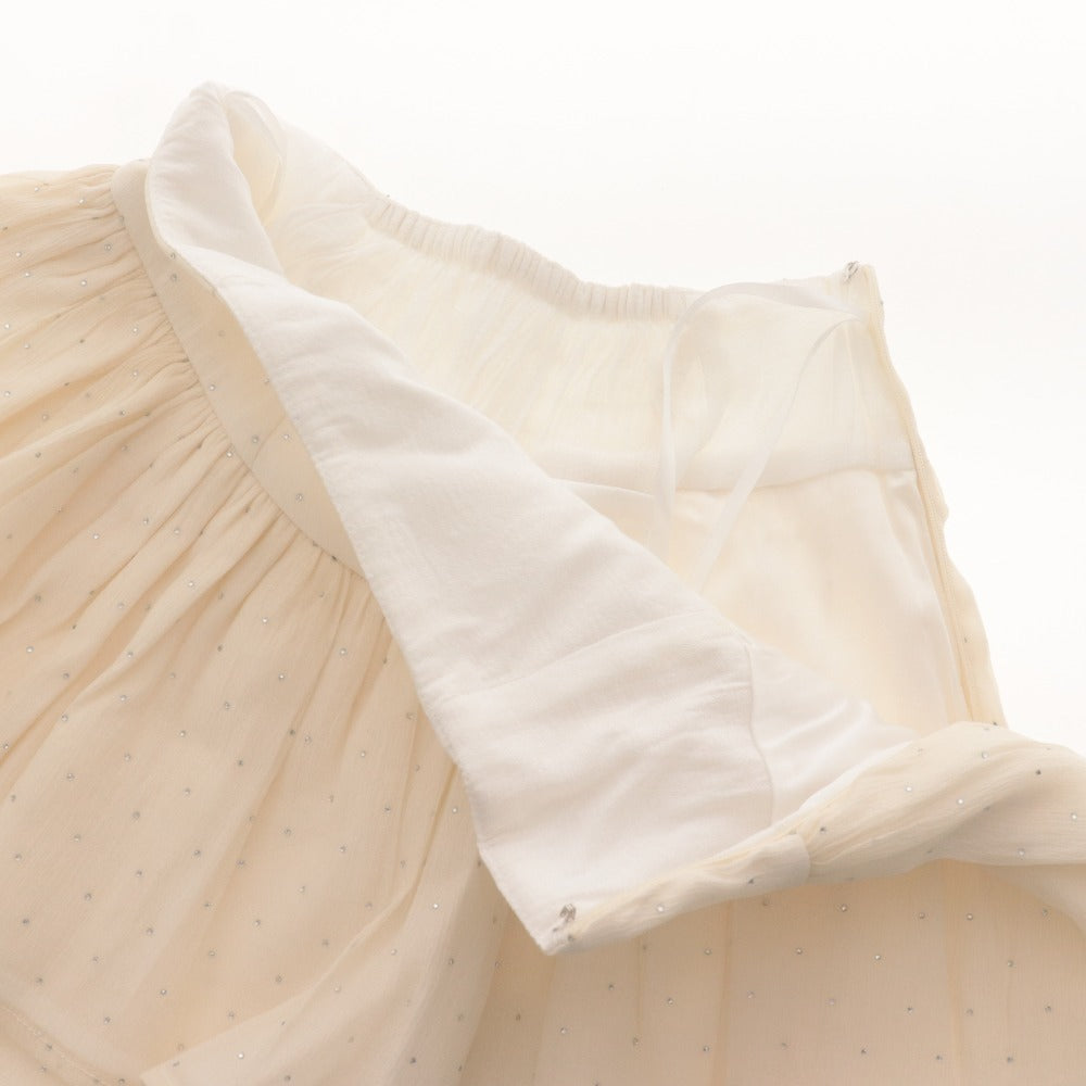 ■ M me eme Mini Skirt Bottoms Silver Dot Ruffle Gather Women's Free Size Ivory With Tags Unused